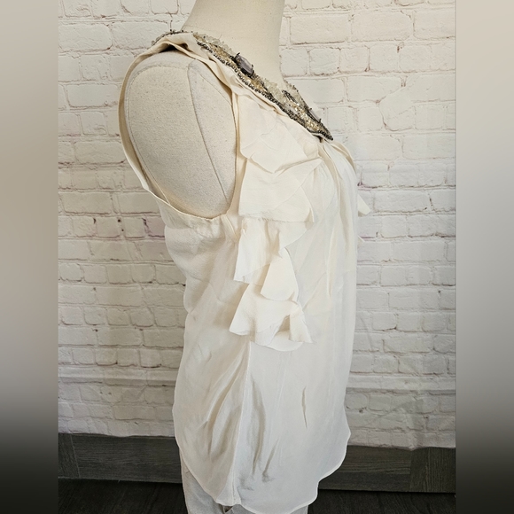 Hannah Jo Silk Top w/ Removable Intricate Bib Necklace | Cream | Small | EUC - Picture 6 of 10